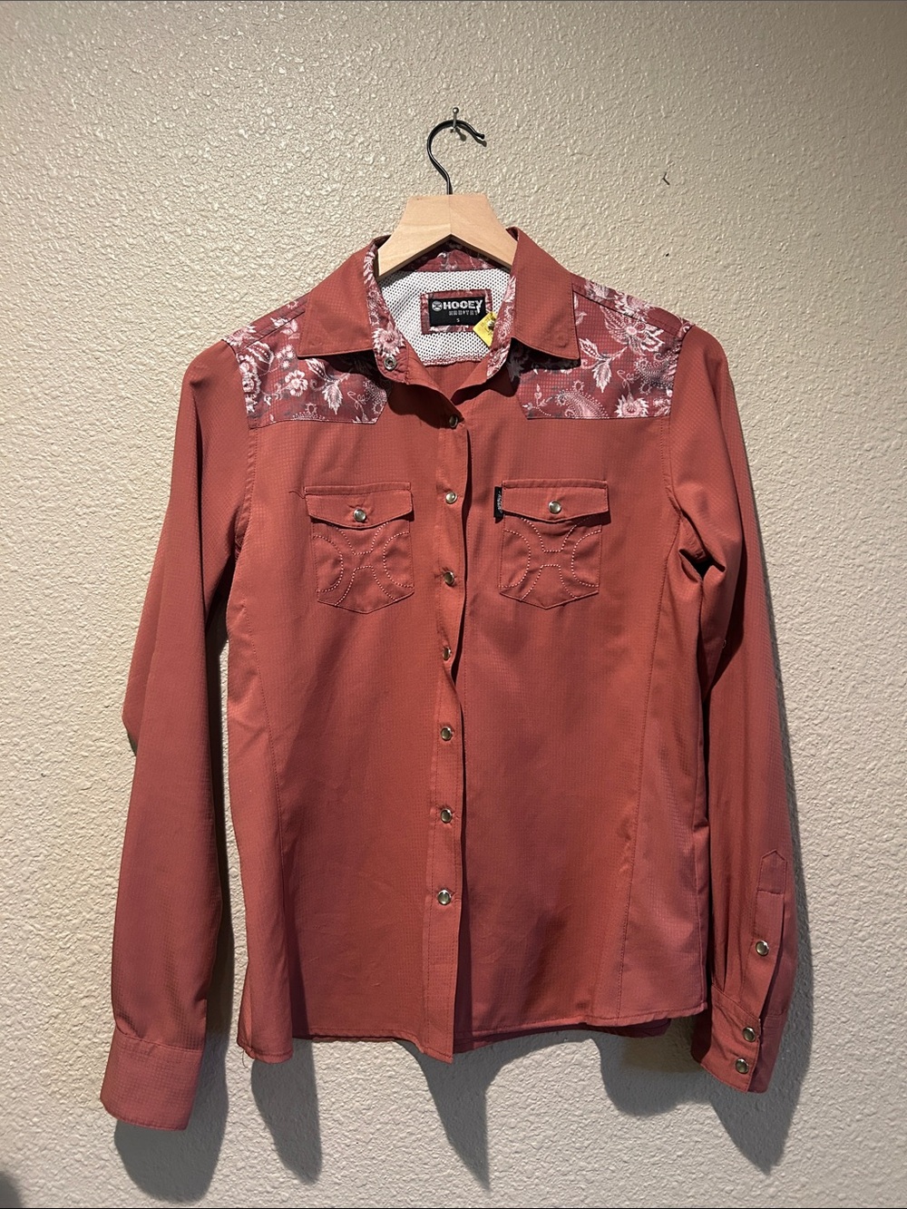 Hooey Rust Red Western Button-Down Shirt with Floral Yoke